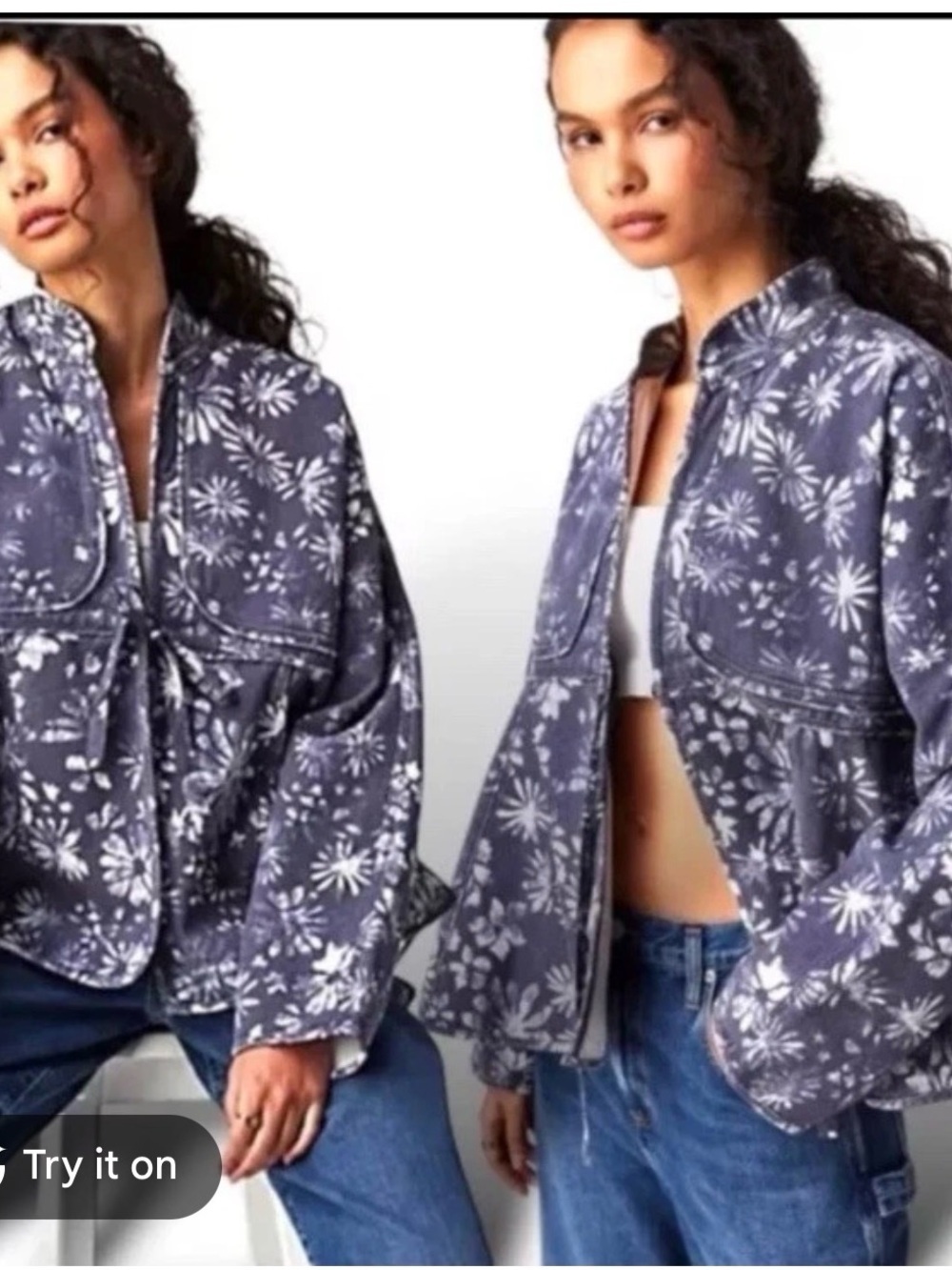 Free People Lua Bed Jacket Indigo/White Size small